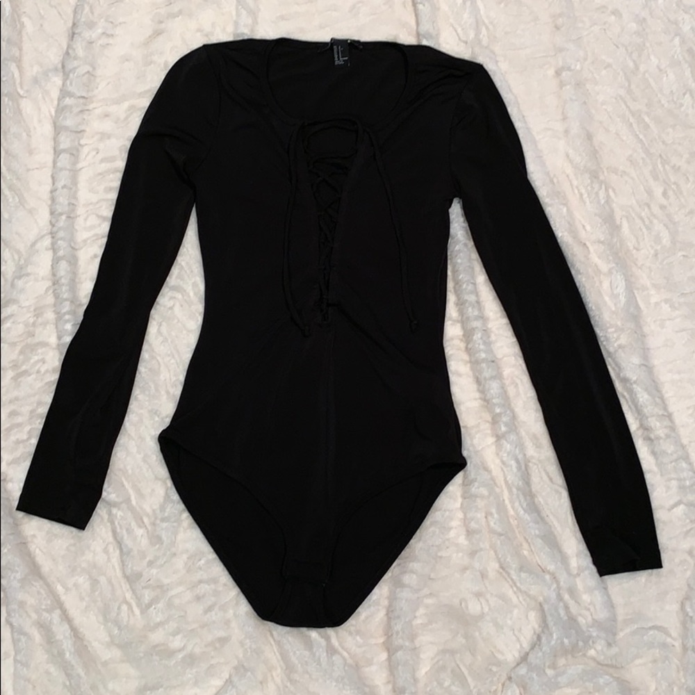 Black Deep V Long Sleeve Bodysuit